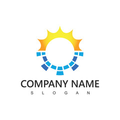 Solar Cell Logo, Renewable Energy Symbol Using Sun With Solar panel Icon