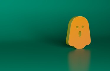 Orange Ghost icon isolated on green background. Happy Halloween party. Minimalism concept. 3D render illustration