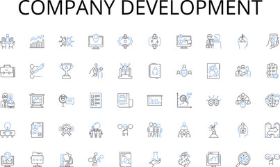 Company development line icons collection. Market, Trading, Auction, Transaction, Exchange, Buyout, Bargain vector and linear illustration. Bid,Resale,Deal outline signs set