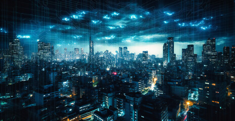 Fototapeta na wymiar smart city technology world network with cities