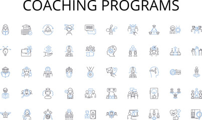 Coaching programs line icons collection. Innovation, Entrepreneur, Investment, Profit, Start-up, Marketing, Expansion vector and linear illustration. Growth,Nerk,Partnership outline signs set