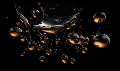 a liquid splashing out of a glass on a black background.  generative ai