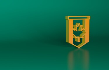 Orange Pennant flag of Canada icon isolated on green background. North America country flag. Minimalism concept. 3D render illustration
