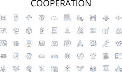 Cooperation line icons collection. Biden, Transition, Inauguration, Kamala, Cabinet, Unity, Electoral vector and linear illustration. Victory,Change,Leadership outline signs set