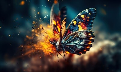 Fototapeta na wymiar a butterfly flying through the air with a firework effect. generative ai