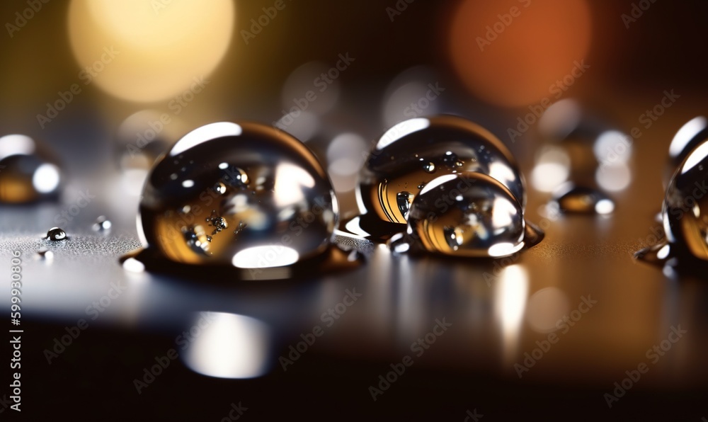 Poster a group of shiny balls sitting on top of a table. generative ai