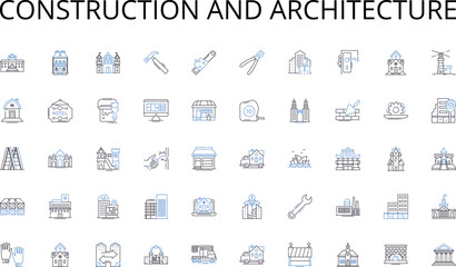 Construction and architecture line icons collection. Assembly, Fabrication, Automation, Machining, Production, Welding, Operations vector and linear illustration. Assembly line,Quality control