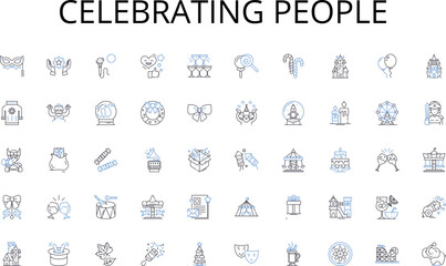 Celebrating people line icons collection. Plotting, Strategizing, Organizing, Devising, Calculating, Machinating, Conspiring vector and linear illustration. Scheming,Designing,Blueprinting outline
