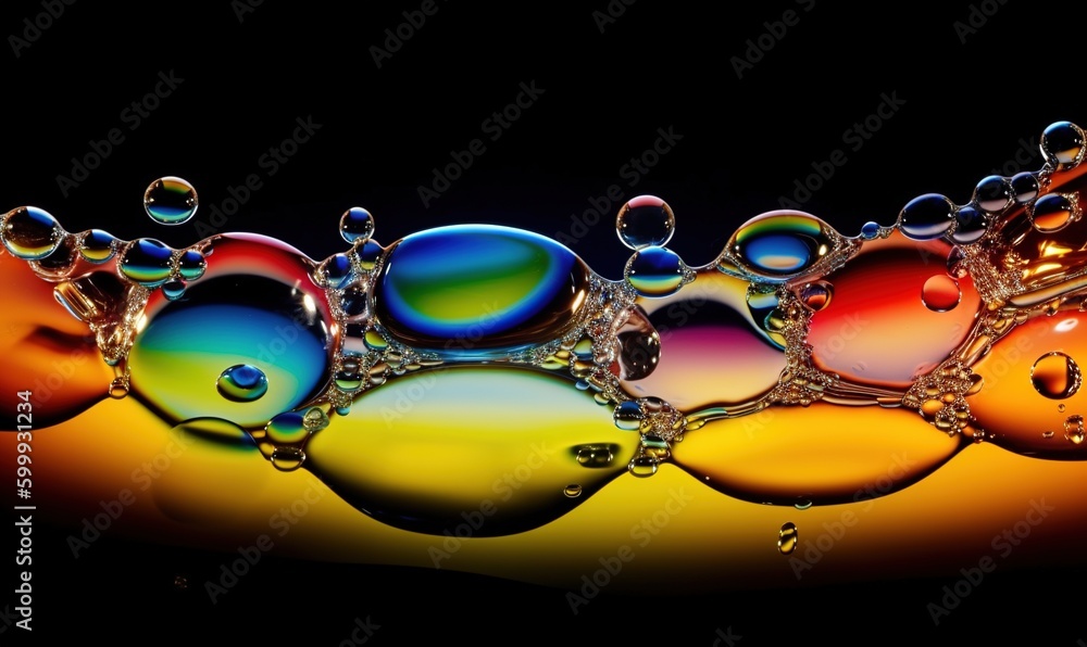 Poster a group of water bubbles floating on top of each other. generative ai