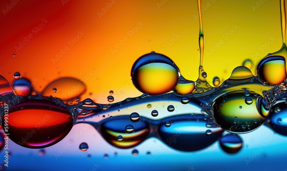 Poster a group of water droplets floating on top of each other. generative ai
