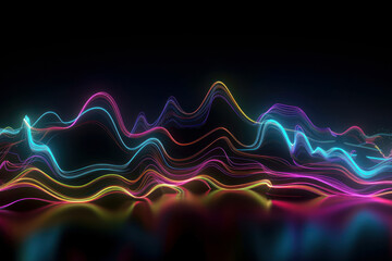 Abstract glowing lines background. Wavy form neon line structure with black background