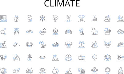 Climate line icons collection. Efficiency, Productivity, Deadlines, Meetings, Communication, Organization, Strategies vector and linear illustration. Management,Focus,Multitasking outline signs set