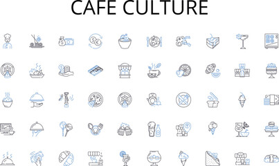 Cafe culture line icons collection. Innovation, Design, Technology, Build, Assembly, Automation, Code vector and linear illustration. Circuit,Development,Efficiency outline signs set