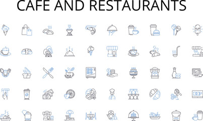 Cafe and restaurants line icons collection. Joy, Cheer, Contentment, Delight, Euphoria, Gratification, Bliss vector and linear illustration. Serenity,Peace,Ecstasy outline signs set