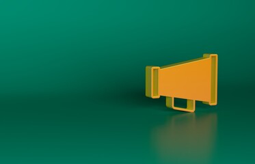 Orange Megaphone icon isolated on green background. Speaker sign. Minimalism concept. 3D render illustration