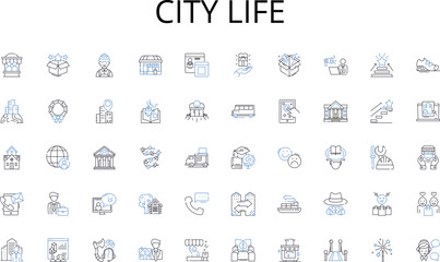 City life line icons collection. Agility, Adventure, Athlete, Balance, Cardio, Competition, Endurance vector and linear illustration. Energy,Excitement,Exercise outline signs set