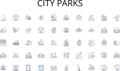 City parks line icons collection. Synergy, Partnership, Unity, Trust, Cohesion, Cooperation, Alliance vector and linear illustration. Alignment,Coordination,Comradeship outline signs set