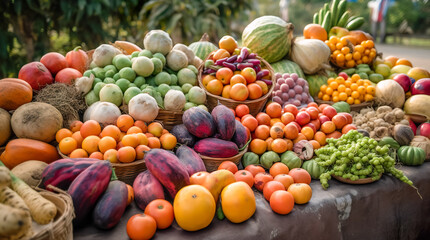 Naklejka na ściany i meble Composition with assorted raw organic vegetables. Detox diet. Generative AI