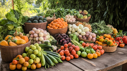 Fototapeta na wymiar Composition with assorted raw organic vegetables. Detox diet. Generative AI