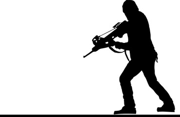 The power of a well-designed soldier holding a unique gun silhouette image