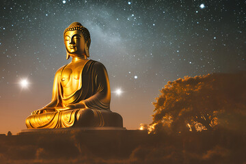 golden buddha statue with a holy light