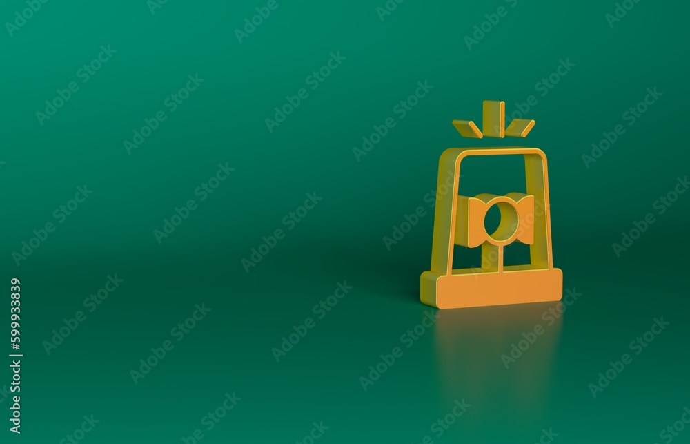 Poster Orange Flasher siren icon isolated on green background. Emergency flashing siren. Minimalism concept. 3D render illustration