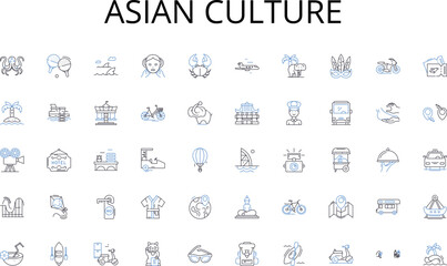 Asian culture line icons collection. Makeup, Skincare, Spa, Beauty, Salon, Nails, Haircare vector and linear illustration. Cosmetics,Waxing,Massage outline signs set