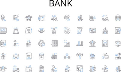 Bank line icons collection. Chatty, Conversational, Communicative, Gossip, Banter, Rib-tickling, Witty vector and linear illustration. Intelligent,Chucklesome,Lively outline signs set