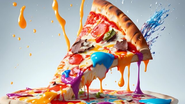 pizza image with splash color art illustration, generative Ai image