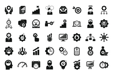 Productivity icons set simple vector. Increase production. Work quality