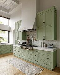 Classic green kitchen 3D project.