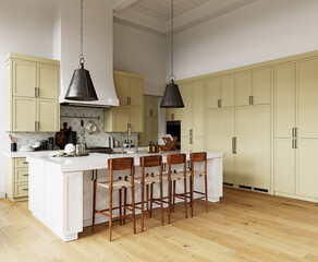Classic kitchen project with a stone island.