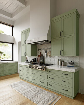 Classic green kitchen 3D project.