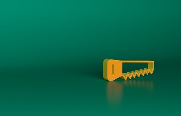 Orange Hand saw icon isolated on green background. Minimalism concept. 3D render illustration