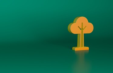 Orange Tree icon isolated on green background. Forest symbol. Minimalism concept. 3D render illustration