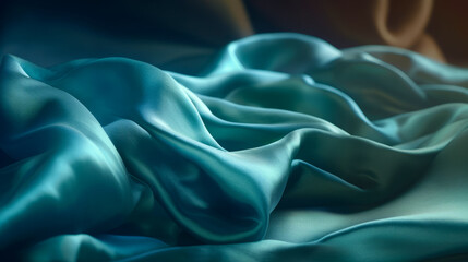 Close up of blue cloth with blurry image in the background. Generative AI.
