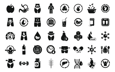 Metabolism icons set simple vector. Health torso. Balance detox