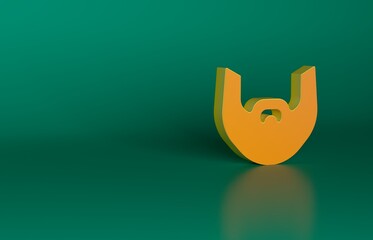 Orange Mustache and beard icon isolated on green background. Barbershop symbol. Facial hair style. Minimalism concept. 3D render illustration