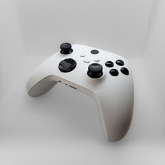 White next gen console controller floating in white space. 