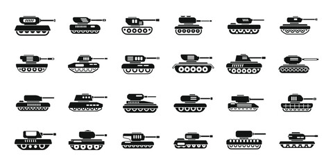 Battle tank icons set simple vector. War combat. Military army