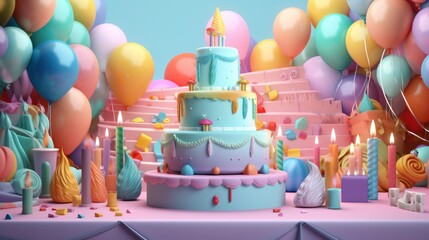 birthday cake template 3d design colorful