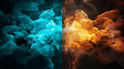 Battle of Elements: This dramatic background image showcases a fierce duel between two elemental forces.a roaring plume of fiery smoke engulfs the area in a warm, vibrant glow.