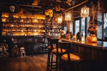 Fototapeta na wymiar Halloween bar interior design, Generative AI