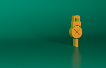 Orange No usb cable cord icon isolated on green background. Connectors and sockets for PC and mobile devices. Minimalism concept. 3D render illustration