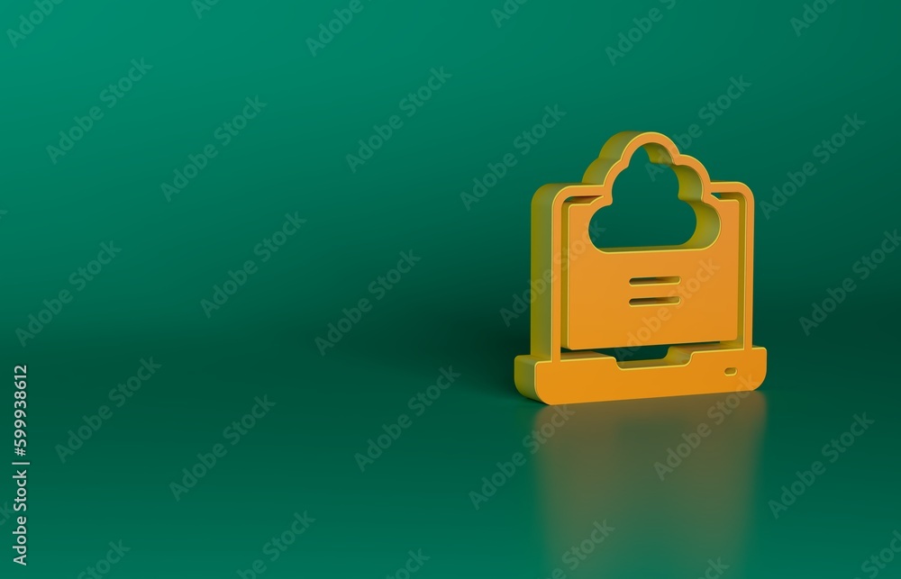 Poster orange network cloud connection icon isolated on green background. social technology. cloud computin