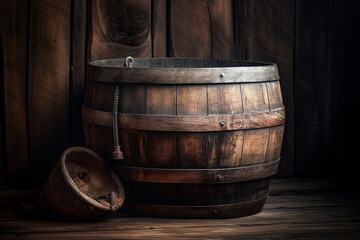 A wooden barrel with a spout. Wood texture, background Generative AI