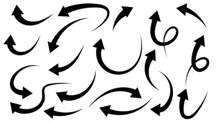 Arrows pointing in different directions handwritten calligraphy  set ,Hand drawn design elements , Flat Modern design isolated on white background ,Vector illustration EPS 10