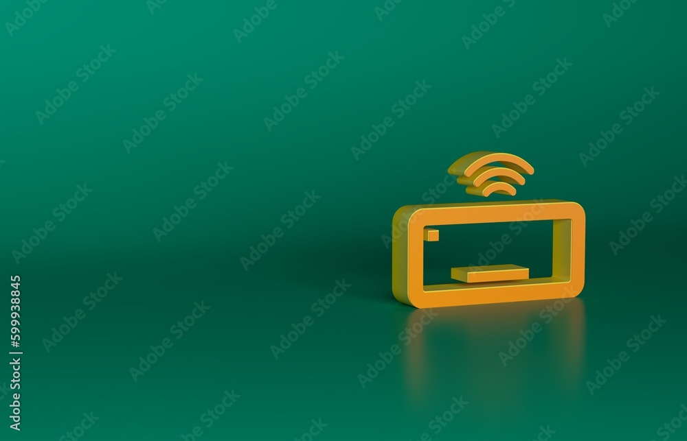 Poster orange computer keyboard icon isolated on green background. pc component sign. minimalism concept. 3