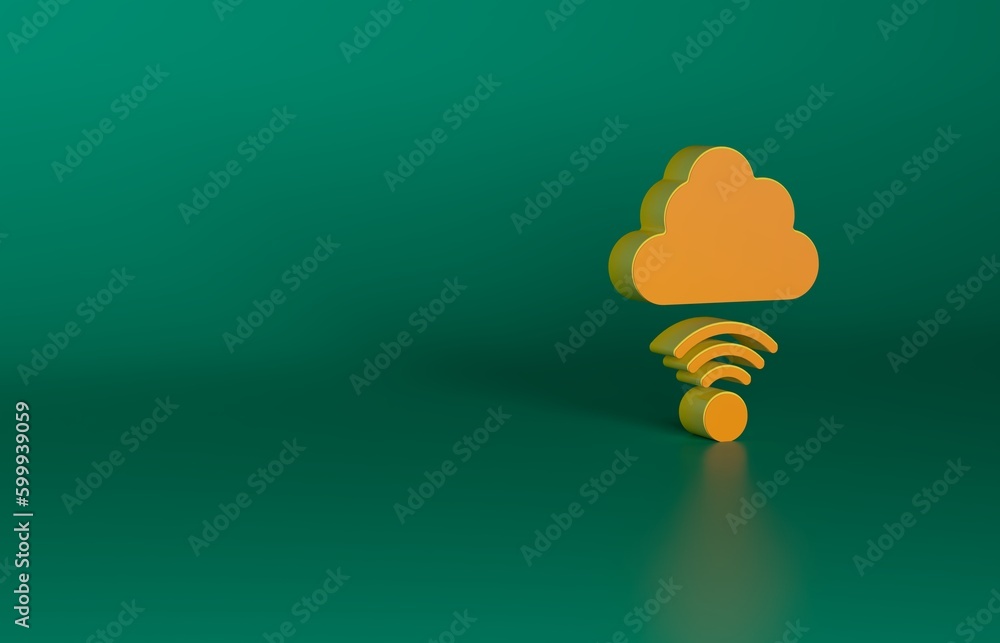 Poster orange network cloud connection icon isolated on green background. social technology. cloud computin