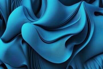 3d render, abstract background with folded textile ruffle, blue cloth macro, wavy fashion wallpaper